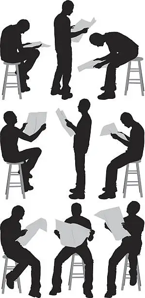 Vector illustration of Multiple silhouette of a man reading newspaper