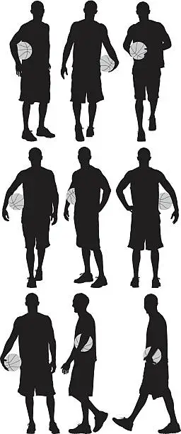Vector illustration of Multiple silhouettes of a basketball player