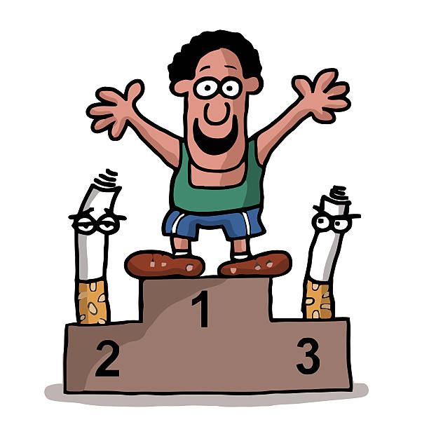 champion quitter - humor athlete trophy one person stock-grafiken, -clipart, -cartoons und -symbole