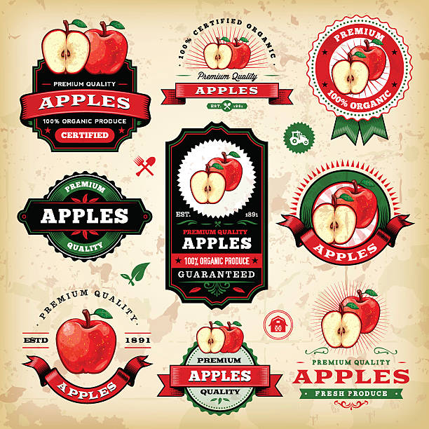 vintage apple label - red delicious apple illustrations stock-grafiken, -clipart, -cartoons und -symbole