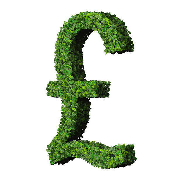 britische pfund (währung), symbol oder zeichen aus grünen blättern - pound symbol environment grass currency stock-fotos und bilder