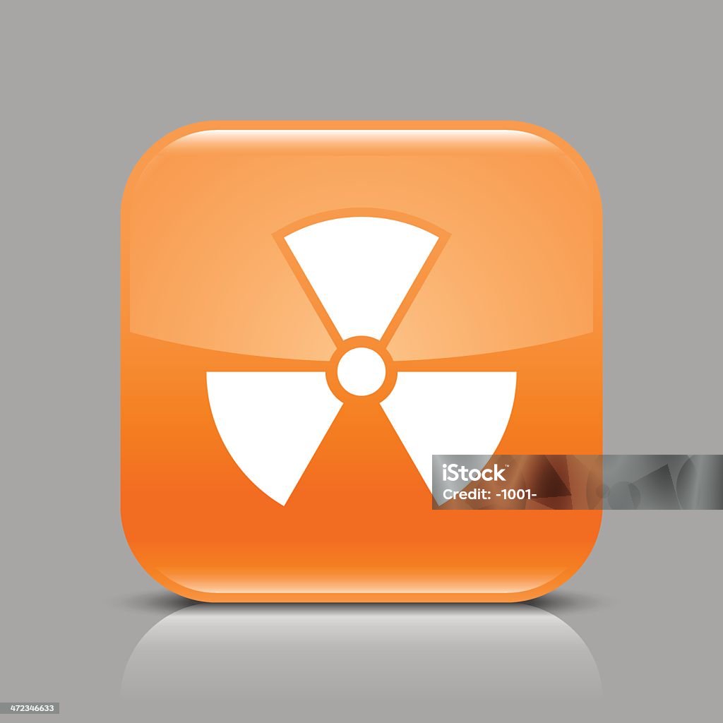 Arancione segno di radiazione quadrato lucido icona web pulsante di internet - arte vettoriale royalty-free di Allerta