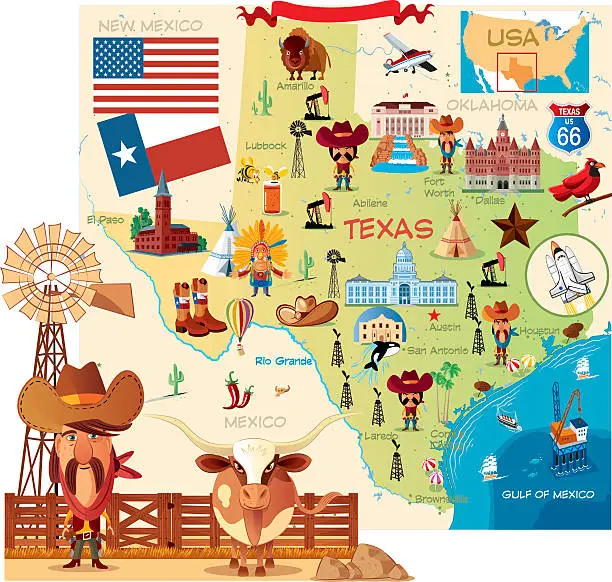 Vector illustration of Cartoon map of Texas