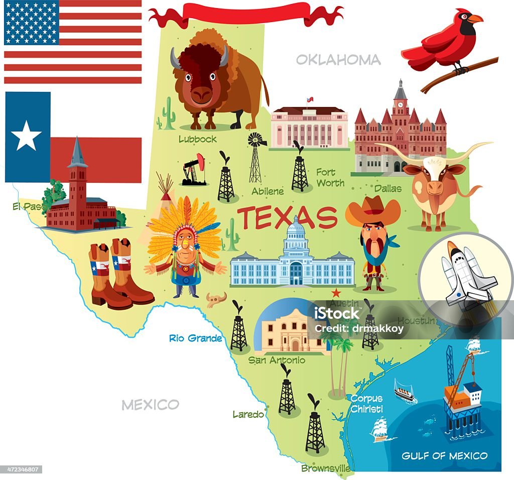 Kreskówka, map of Texas - Grafika wektorowa royalty-free (Amarillo)