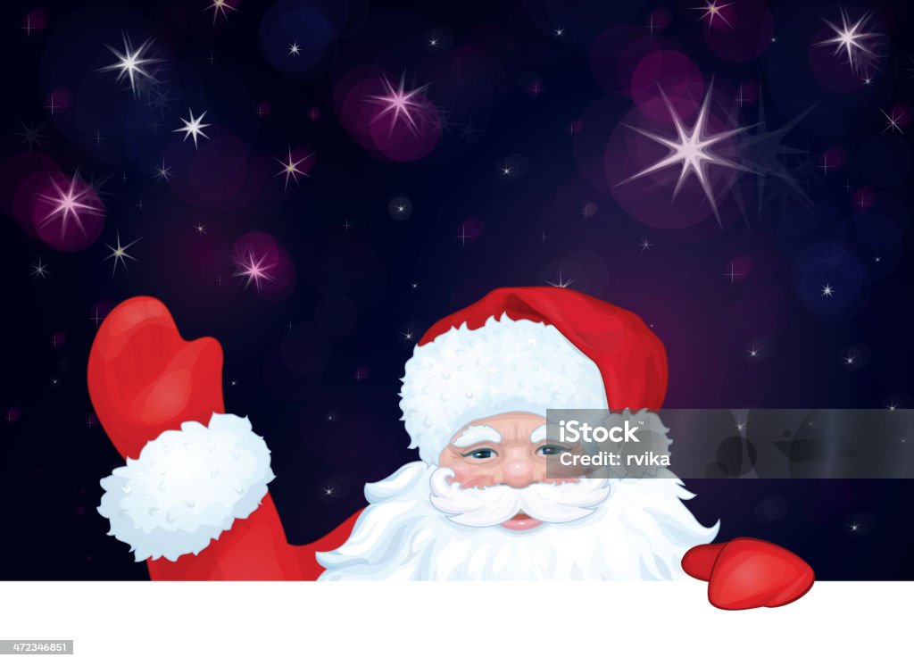 Wektor Santa Claus ukrywanie przez puste na niebo w tle. - Grafika wektorowa royalty-free (Biały)