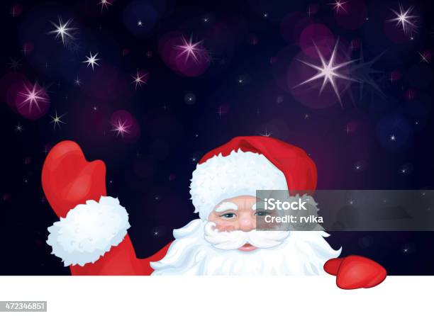 Wektor Santa Claus Ukrywanie Przez Puste Na Niebo W Tle - Stockowe grafiki wektorowe i więcej obrazów Biały