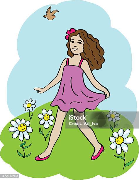 소녀만 걷기에 대한 스톡 벡터 아트 및 기타 이미지 - 걷기, 꽃-식물, 녹색