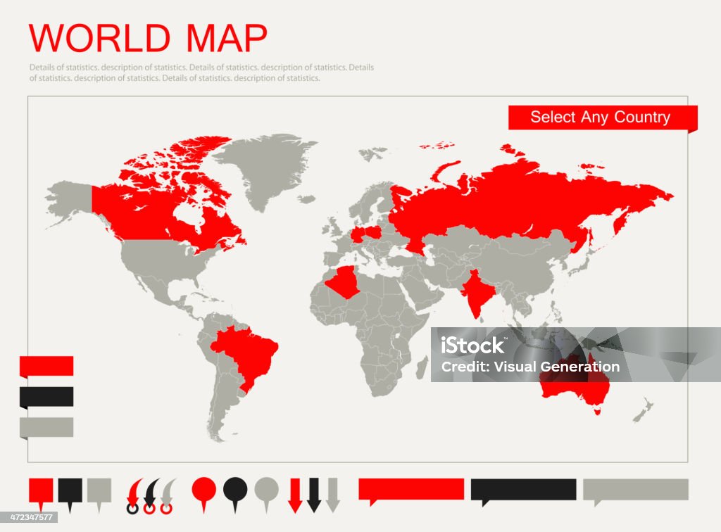 A world map of infographic elements Infographic Elements. Opportunity to Highlight Any Country. Vector Illustration EPS 10. Analyzing stock vector