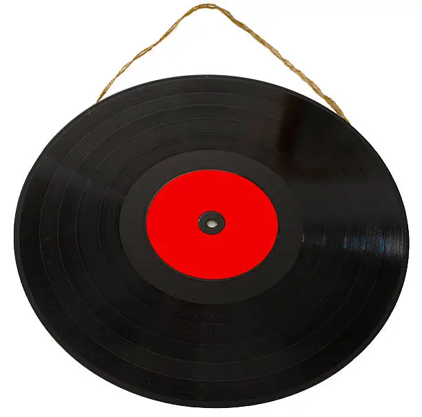 Photo of vinyl 33 rpm hanging with string as a picture