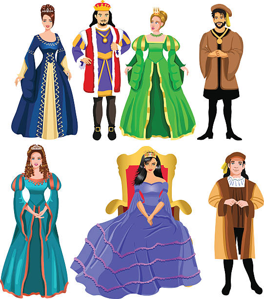 fairy tale characters vector collection of fairy tale characters isolated on a white background renaissance dress stock illustrations