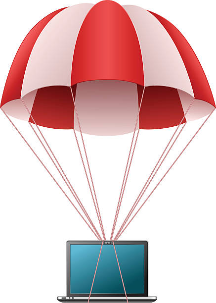 illustrations, cliparts, dessins animés et icônes de parachute avec ordinateur portable - archives backup data three dimensional shape