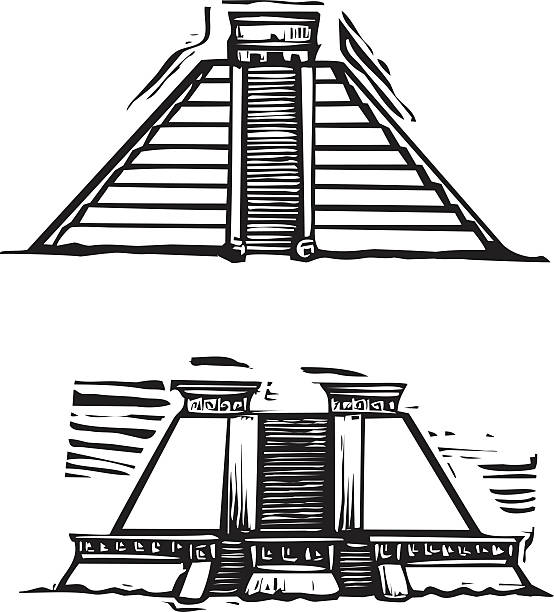 ilustraciones, imágenes clip art, dibujos animados e iconos de stock de las pirámides mayas - chichen itza mayan mexico steps