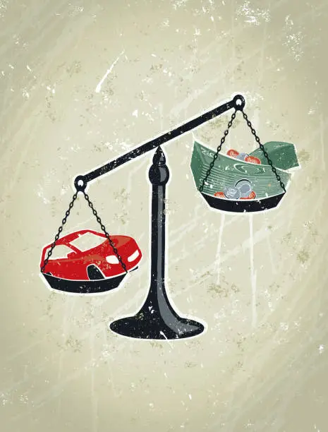 Vector illustration of Scales and Money with Motor Car
