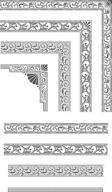 An a Vector Illustration of Elements for Frames. This file contains the four corners and four borders from which to make frames.  
