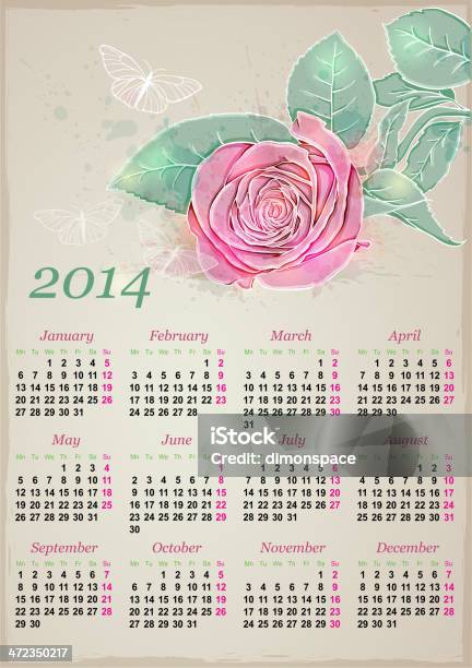 Calendario Per Il 2014 Con Rose - Immagini vettoriali stock e altre immagini di Arte, Cultura e Spettacolo - Arte, Cultura e Spettacolo, Calendario, Capolino
