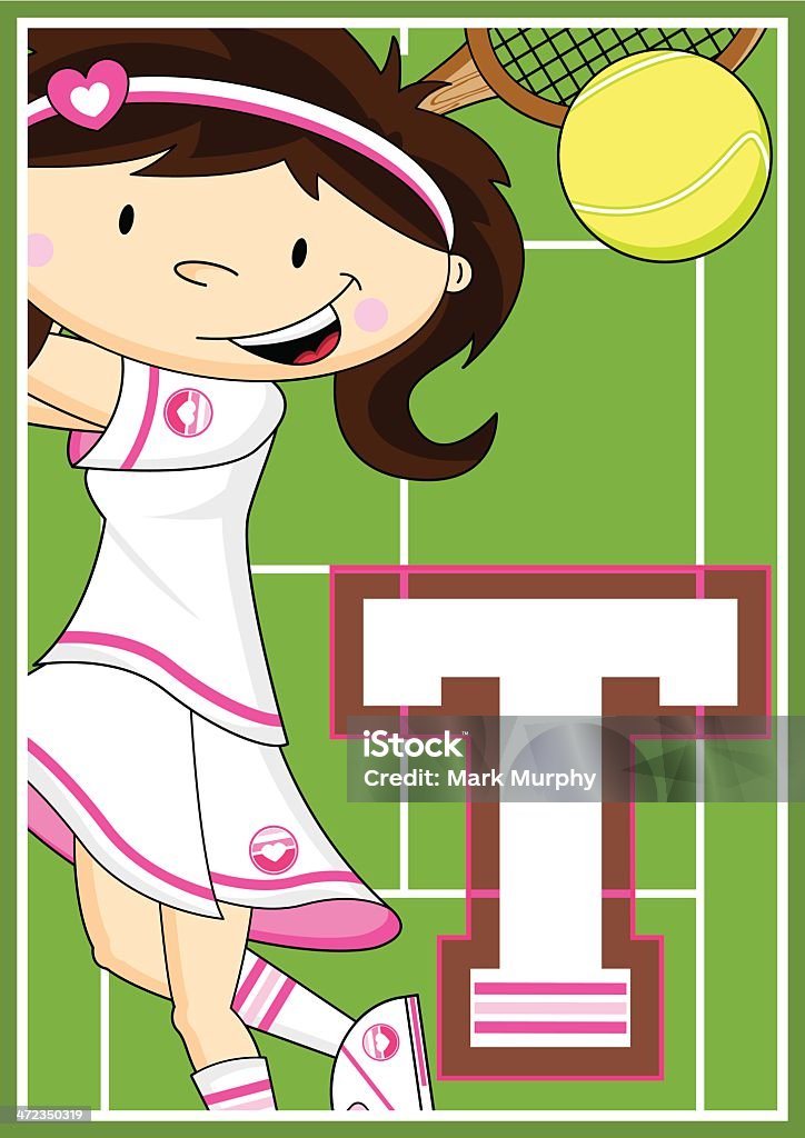 テニスの女の子学習手紙 T - 1人のロイヤリティフリーベクトルアート