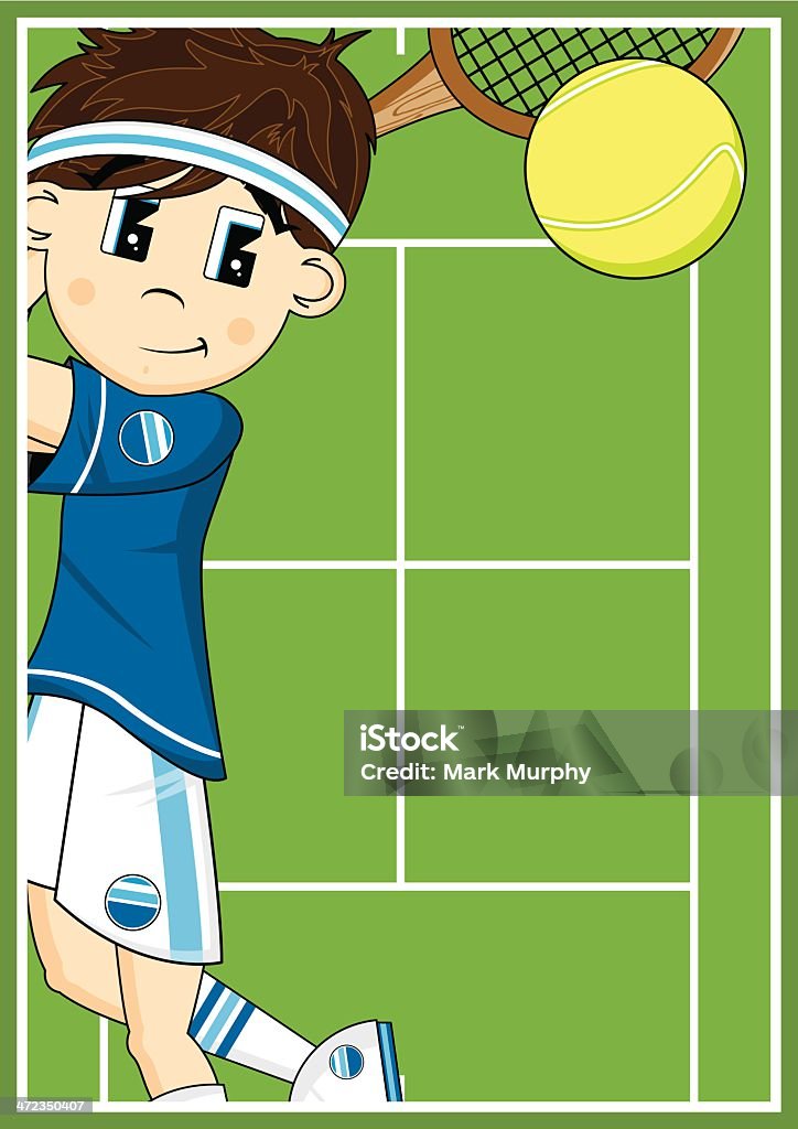 Mignon dessin animé garçon de Tennis - clipart vectoriel de Balle ou ballon libre de droits