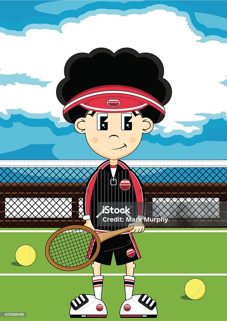 Niño de historieta de tenis - arte vectorial de Camiseta libre de derechos