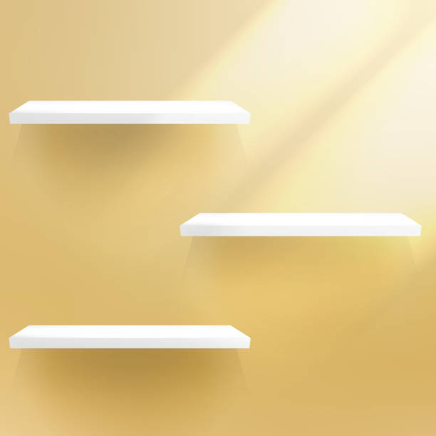 istock Detailed illustration of shelves on gold. 472350477