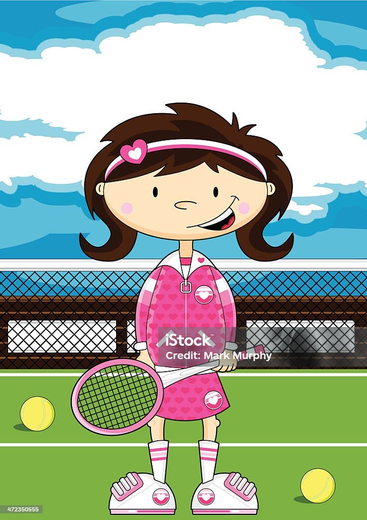 Dziewczyna kreskówka, Tenis - Grafika wektorowa royalty-free (Bekhend)