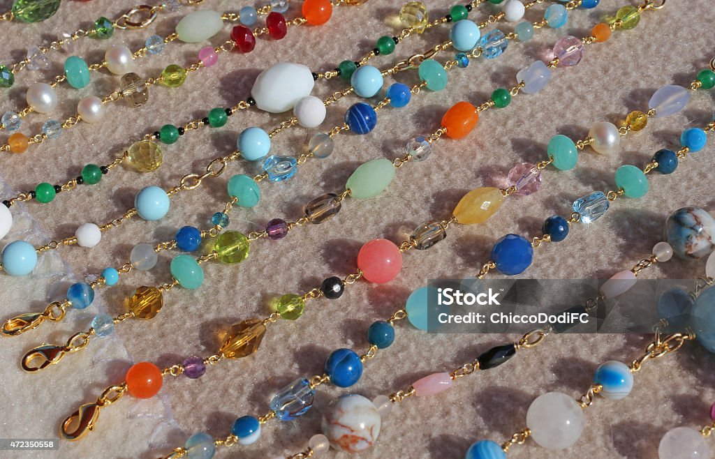 valuable necklaces in gold and gemstones many valuable necklaces in gold and gemstones for sale at flea market 2015 Stock Photo