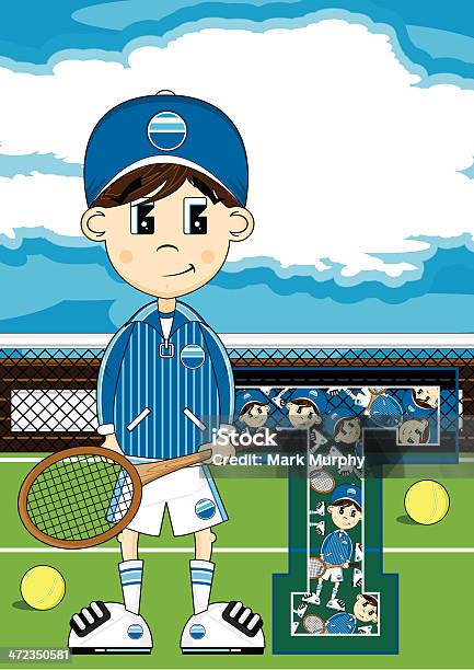 Tennis Junge Lernen Buchstabe T Stock Vektor Art und mehr Bilder von Alphabet - Alphabet, Aufschlagen - Sport, Baseballmütze