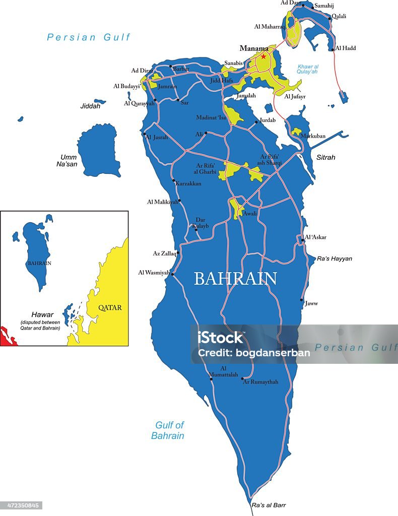 Bahrain map Detailed map of Bahrain. Bahrain stock vector