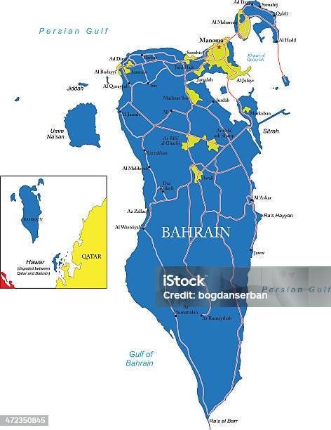 Bahrain Map Stock Illustration - Download Image Now - Bahrain, Cartography, Computer Graphic