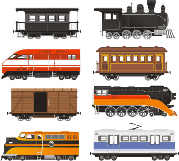 ilustraciones, imágenes clip art, dibujos animados e iconos de stock de locomotora de tren de traslado del transporte ferroviario - steam train