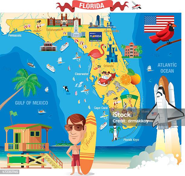 Cartoon Karte Von Florida Stock Vektor Art und mehr Bilder von Florida - USA - Florida - USA, Karte - Navigationsinstrument, Miami