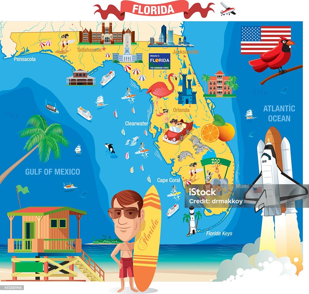 Kreskówka, mapa Floryda - Grafika wektorowa royalty-free (Stan Floryda)