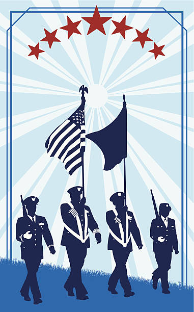istock Military Parade Soldiers with American Flag - Retro 472352083