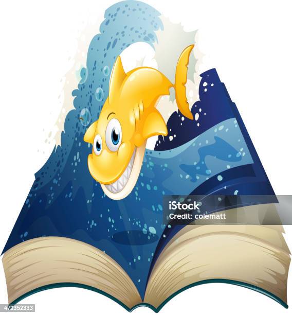 Otwórz Storybook Z Uśmiech Shark - Stockowe grafiki wektorowe i więcej obrazów Ryba - Ryba, Wyobraźnia, Bajka