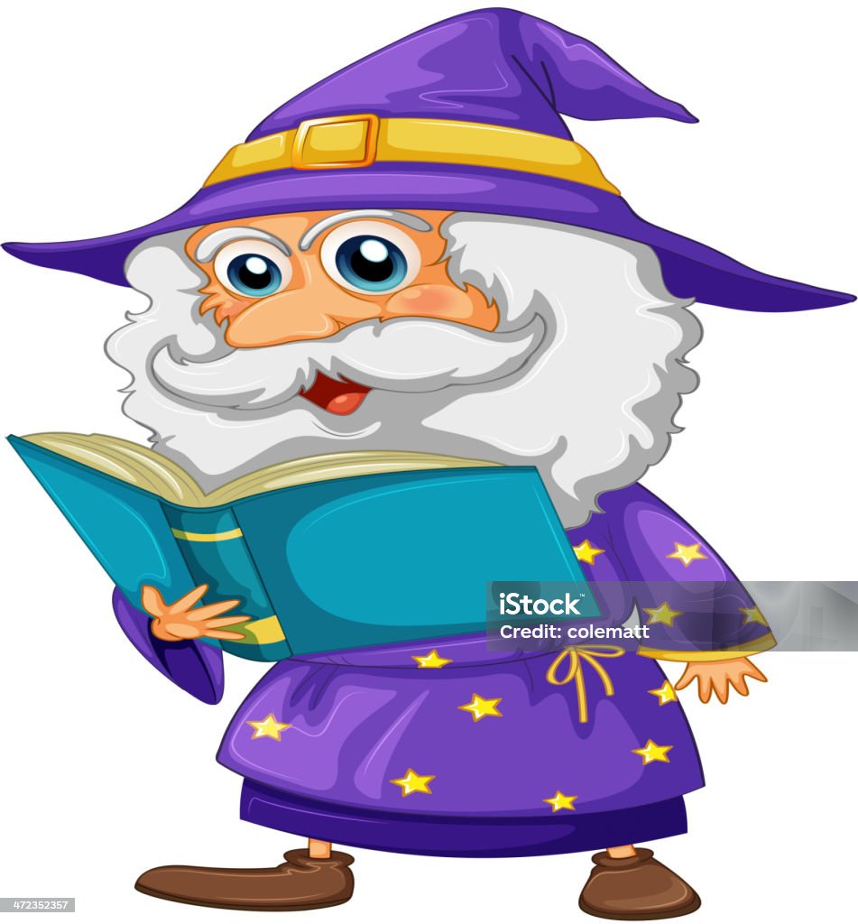 wizard holding a book wizard holding a book on a white background Adult stock vector