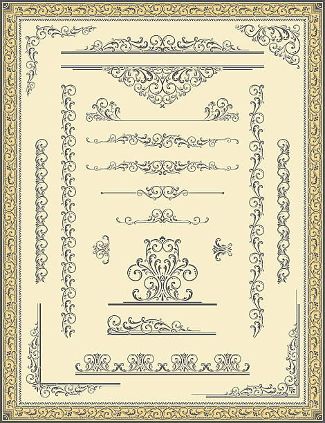 ilustraciones, imágenes clip art, dibujos animados e iconos de stock de marco vintage y esquinas de elementos, desplazamiento - barroco
