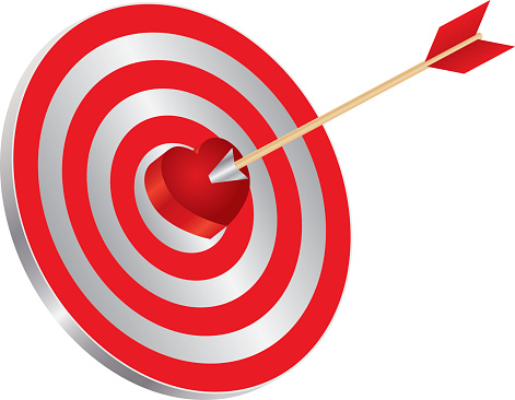 Arrow on Archery Target Red Heart Shape Bullseye Isolated on White Background Vector Illustration