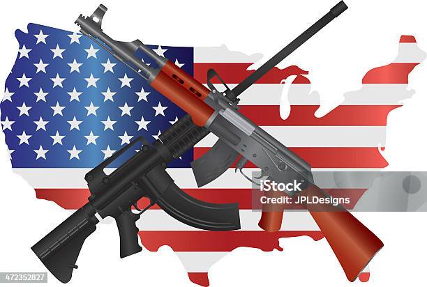 Assault Rifles With Usa Map Flag Vector Illustration Stock Illustration - Download Image Now