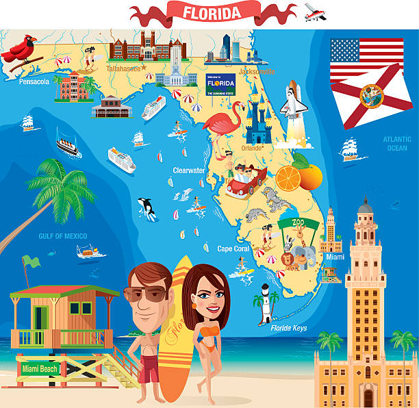 Cartoon map of Florida Cartoon map of Florida clearwater florida stock illustrations