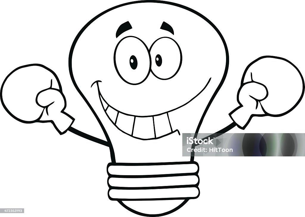 Noir et blanc et ampoule avec gants de boxe - clipart vectoriel de Alimentation électrique libre de droits