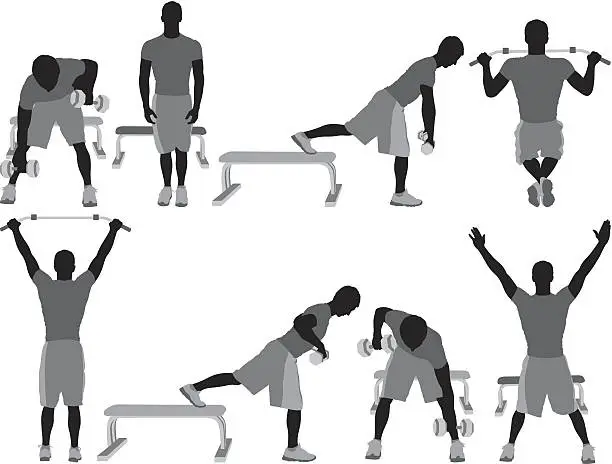 Vector illustration of Multiple silhouette of a man exercising