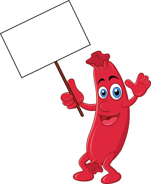 sausage cartoon with blank sign vector art illustration