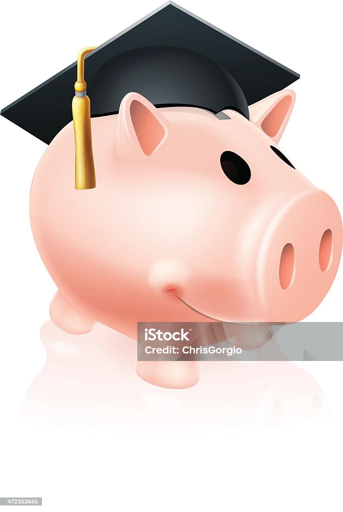 Mortar Board Piggy bank Piggy bank wearing an academic mortar board hat, concept for saving for an education. Vector file is eps 10 and uses transparency blends and gradient mesh Banking stock vector