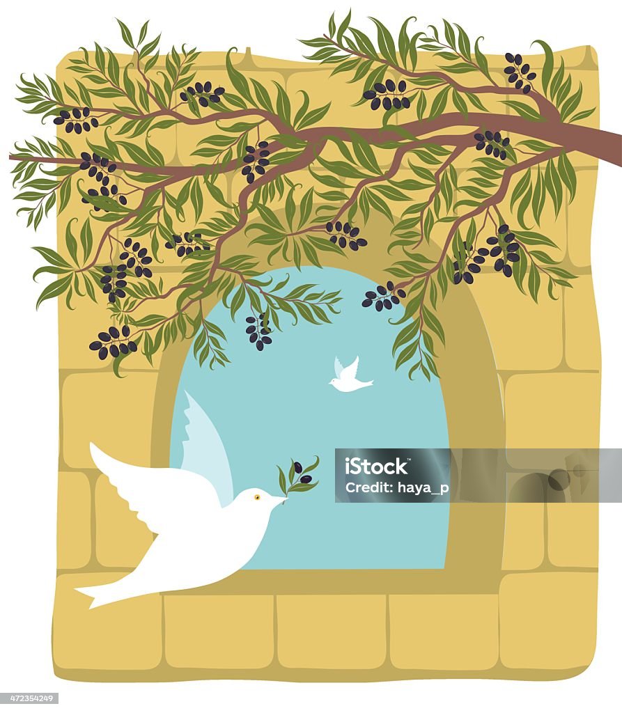 Olive Branch, Dove sur vieux fond mur de pierre - clipart vectoriel de Olive libre de droits