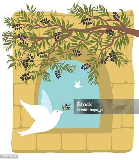 Olive Branch Dove Sur Vieux Fond Mur De Pierre Vecteurs libres de droits et plus d'images vectorielles de Olive - Olive, Olivier, Pâque juive