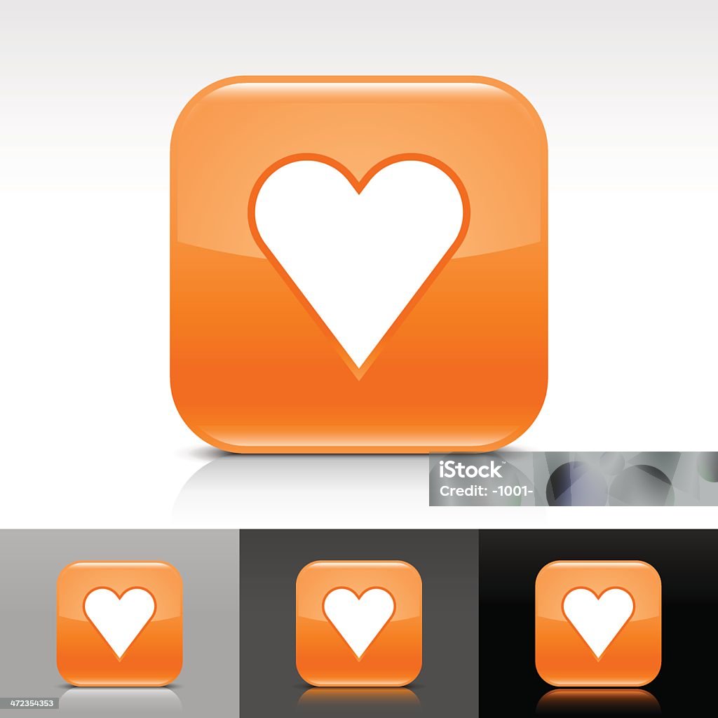 Pomarańczowy Ikona Znak serca Błyszczący zaokrąglony kwadrat internet przycisk - Grafika wektorowa royalty-free (Biały)