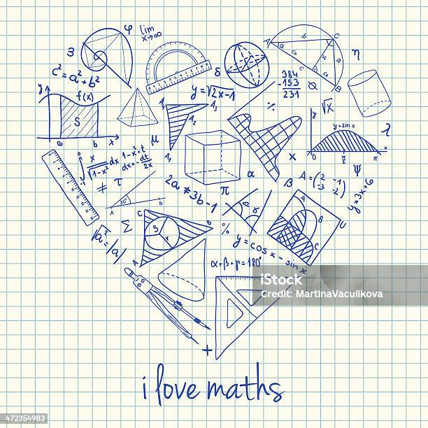 Maths Drawings In Heart Shape Stock Illustration - Download Image Now - Heart Shape, Mathematical Formula, Art