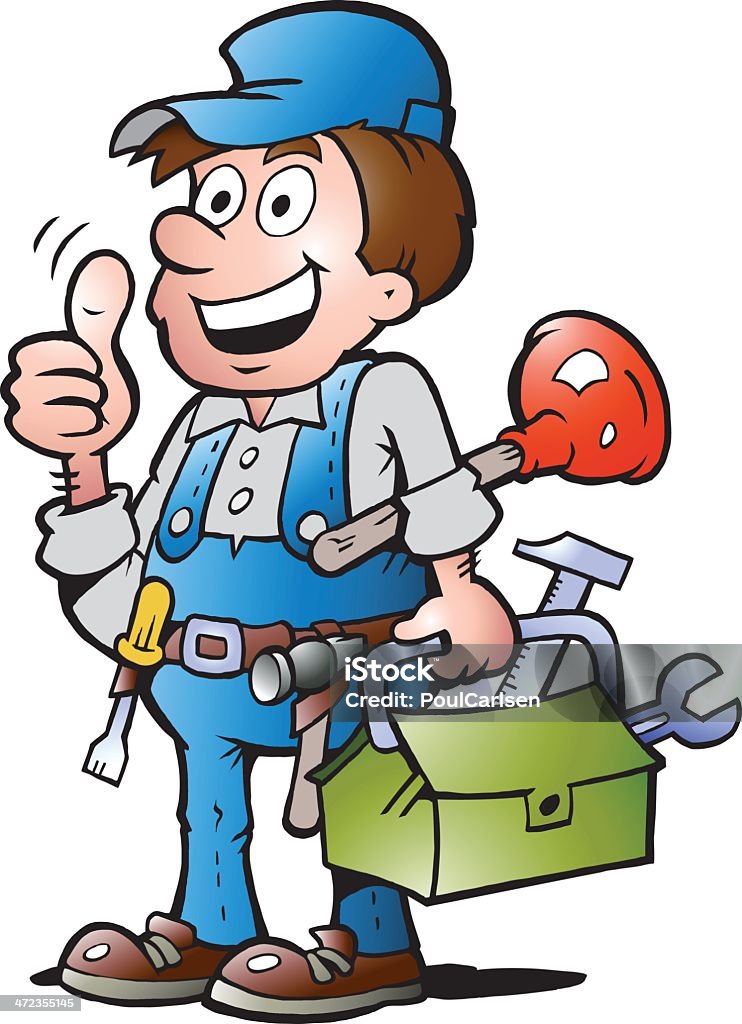 Illustration of an happy Plumber Handyman illustration of an happy Plumber Handyman, giving thumb up  Adult stock vector