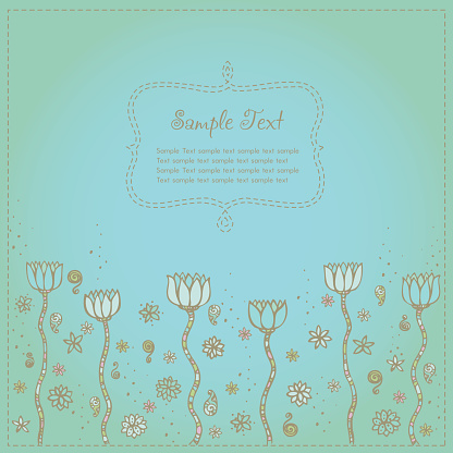 Retro doodle design floral template for greting cards, covers and invitations with place for your text