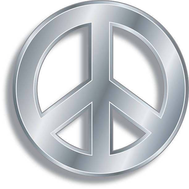 Peace Sign Silver Vector illustration of a silver metal peace sign with a drop shadow. sliver stock illustrations