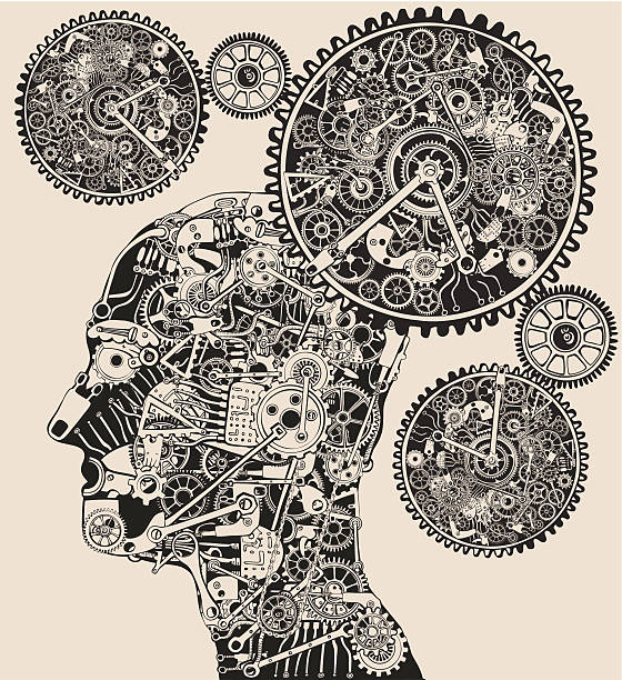 czas. - people machine part profile science stock illustrations